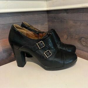 Clarks Sapphire Athena Double Monk Strap Black Leather Heel Womens 9M Witchy